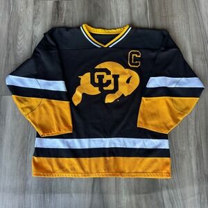 Vintage Colorado Buffaloes Hockey Jersey AK Black Gold CU Buffs Captain #15 XL